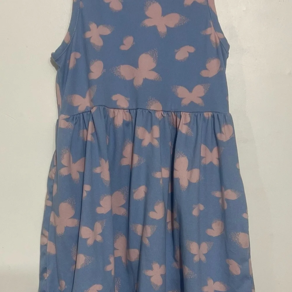 Emma & Elsa Light Blue Dress With Pink Butterfly’s‎ Flared Summer Dress Girls 4
